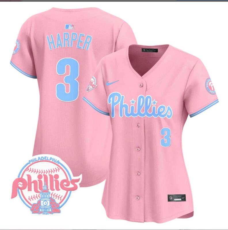 Women Philadelphia Phillies #3 Harper pink 2024 MLB jersey